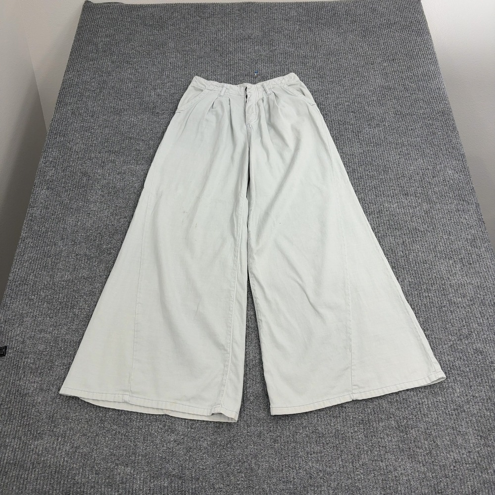 Free People Pants Women 2 Light Blue Denim Wide Leg Pleated High Rise Boho Style